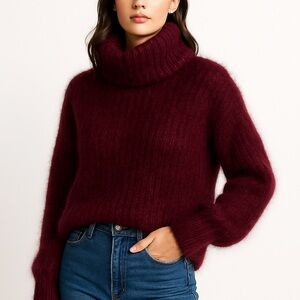Thakoon‎ Turtleneck Sweater Burgundy Size Small Alpaca Blend Cropped Ribbed